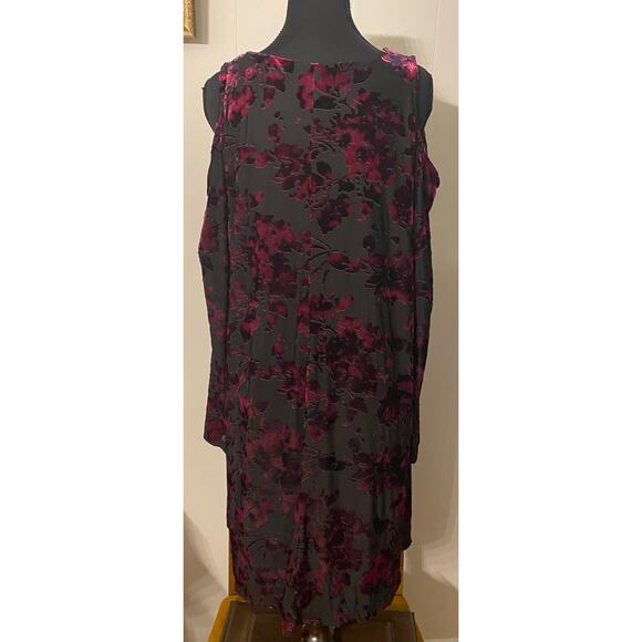 Cato‎ Burgundy Burnout Velvet Long Sleeve Cold Shoulder Midi Dress Size Large - Picture 2 of 6